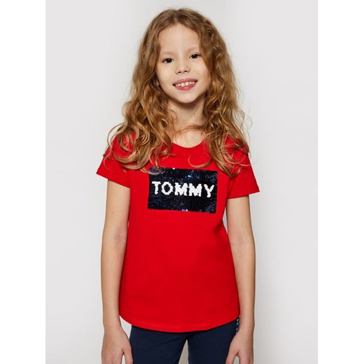 TOMMY HILFIGER T-Shirt Flag Flip Sequins Tee KG0KG05251 D Czerwony Regular Fit Tommy Hilfiger 12Y MODIVO okazja