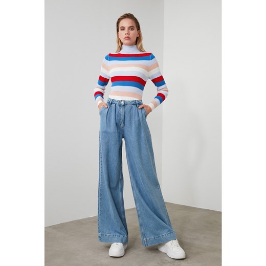 Trendyol Blue Striped Knit Sweater Trendyol M Factcool