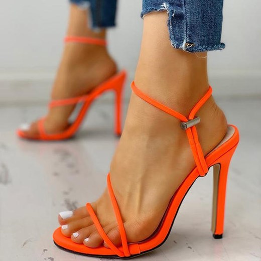 Duży wysoki obcas szpilka odkryte palce paski neon eleganckie damskie sandały buty pomarańczowy szpilki Sandbella sandbella