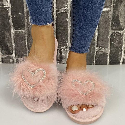 Odkryte palce futerko klapki do domu damskie kapcie różowy buty Sandbella sandbella