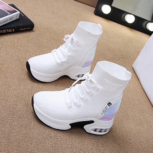 Wysokie zabudowane wiązane koturn sportowe modne sneakersy damskie buty biały buty Sandbella sandbella