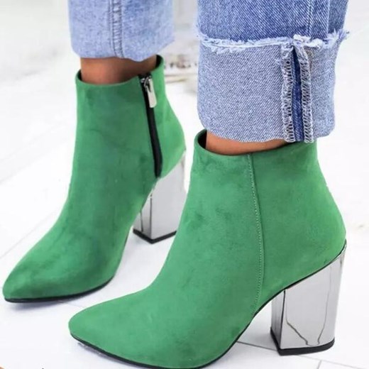 Średni wysoki obcas słupek szpic modne zamsz zamek causal damskie buty zielony botki Sandbella sandbella