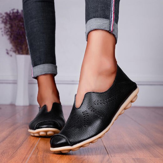 Okrągły nosek niskie skóra ekologiczna na co dzień wygodne mokasyny casual damskie czarny buty Sandbella sandbella
