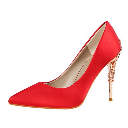 Duży wysoki obcas szpic szpilka wzór ozdoba metal eleganckie damskie buty czerwony szpilki Sandbella sandbella
