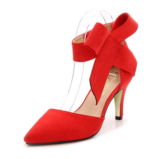 Duży wysoki obcas szpic wiązane wycięte eleganckie zapięcie damskie buty sandały czerwony szpilki Sandbella sandbella
