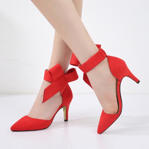 Duży wysoki obcas szpic wiązane wycięte eleganckie zapięcie damskie buty sandały czerwony szpilki Sandbella sandbella