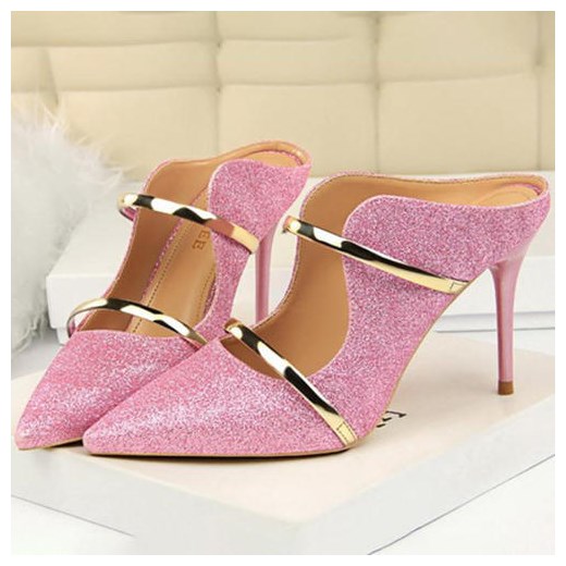 Duży wysoki obcas szpic modne eleganckie wycięcia damskie impreza klapki buty różowy szpilki Sandbella sandbella