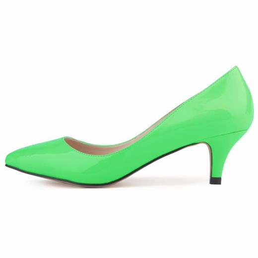 Mały niski obcas szpic bez wzoru sylwester impreza lakierowane eleganckie damskie buty zielony czółenka Sandbella sandbella