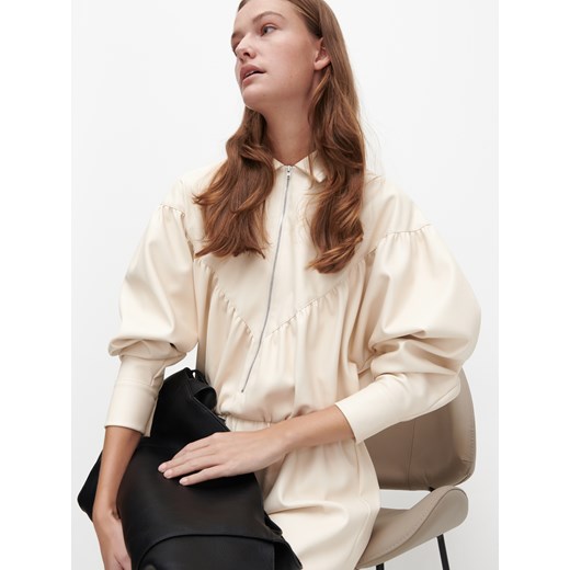 Reserved - Sukienka midi z bufiastymi rękawami - Beżowy Reserved 36 Reserved