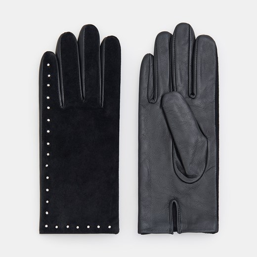 Mohito - Skórzane rękawiczki z dżetami - Czarny Mohito L Mohito okazyjna cena