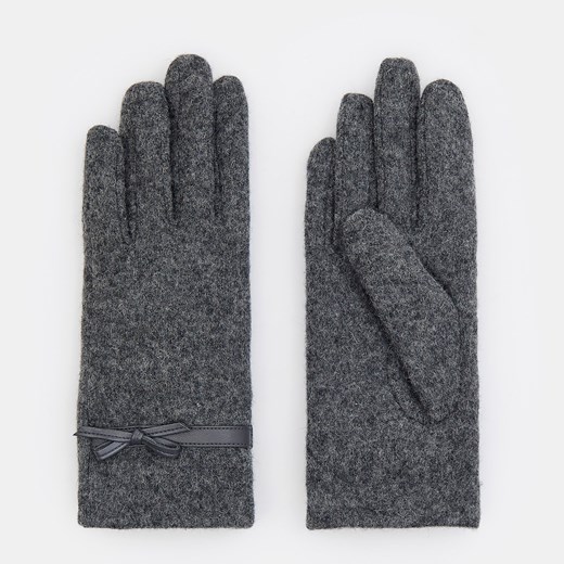 Mohito - Wełniane rękawiczki z kokardą - Szary Mohito L okazja Mohito