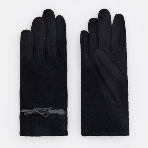 Mohito - Wełniane rękawiczki z kokardą - Czarny Mohito L promocyjna cena Mohito