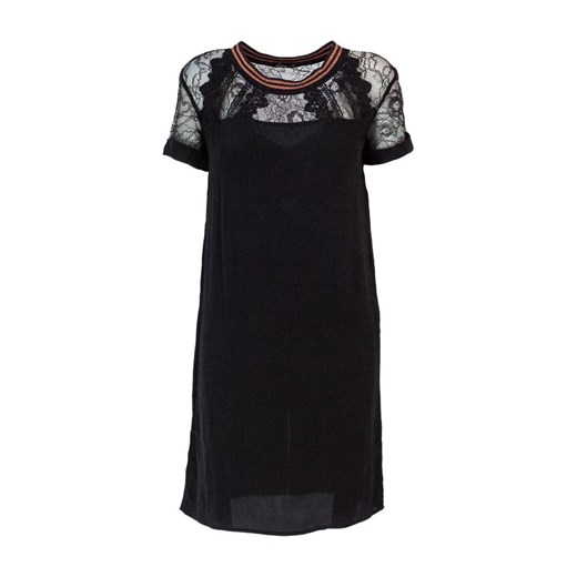 Czarna sukienka Desigual z okrągłym dekoltem mini koronkowa 