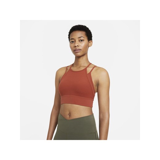 Damski stanik sportowy o wydłużonym kroju z wkładkami zapewniający lekkie wsparcie Nike Yoga Dri-FIT Indy - Pomarańczowy Nike S Nike poland