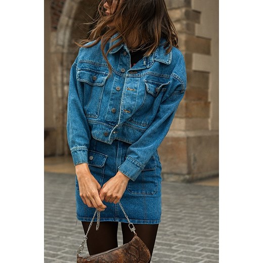  Zobacz Wizytę Kurtka damska bez kaptura bawełniana niebieski kurtki damskie jeansowe EITEA