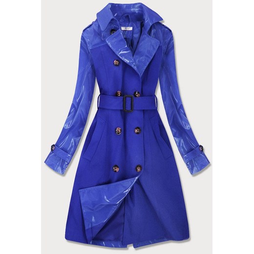 Cienki płaszcz z łączonych materiałów niebieski (yr2027) ze sklepu goodlookin.pl w kategorii Płaszcze damskie - zdjęcie 102972714