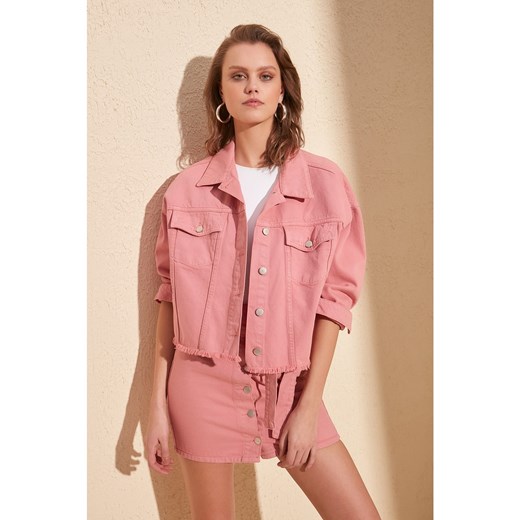 Trendyol Pink Skirt Tip Tasseled Crop Denim Jacket Trendyol M Factcool