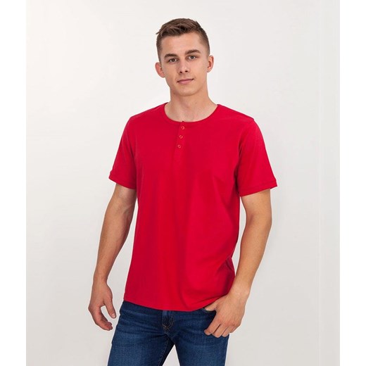 T-shirt z guzikami przy dekolcie HENLEY 2020 RED Lee Cooper M okazyjna cena Lee Cooper