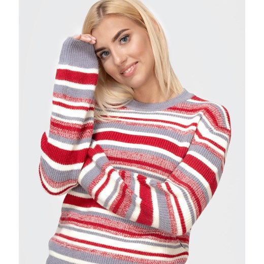 Sweter w poziome i różnokolorowe pasy SWETER MOLLY 8071 RED Lee Cooper L promocja Lee Cooper