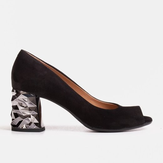Zamszowe sandały czarne z metalicznym obcasem 3D Marco Shoes 38 okazyjna cena Marco Shoes