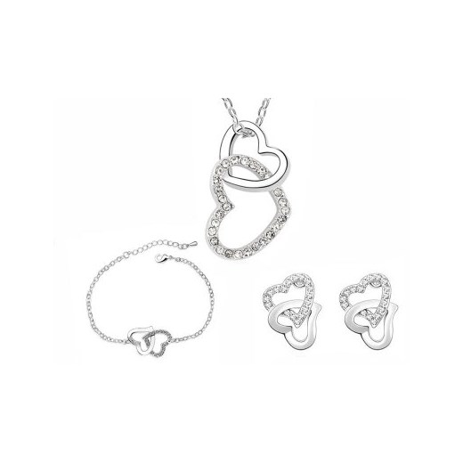 Komplet biżuterii plecione białe serca Lovrin LOVRIN