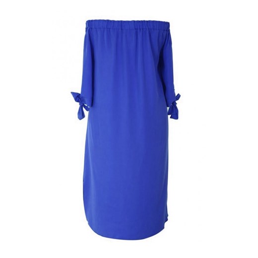 Sukienka niebieska z kokardką z wiskozy z długim rękawem z dekoltem typu hiszpanka mini 