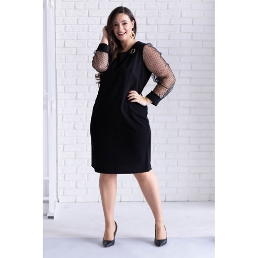 Czarna sukienka z tiulowymi rękawami - lorita 42 42 promocja Sklep XL-ka