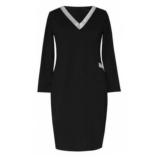 Czarna sukienka dresowa ze srebrnym dekoltem v - madeline l (40-42) L (40-42) Sklep XL-ka