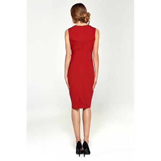 Ołówkowa sukienka z dekoltem V S98 Red Nife 40 ajstyle.pl