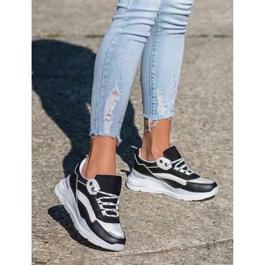 Buty sportowe damskie Shelovet sneakersy sznurowane ze skóry ekologicznej 