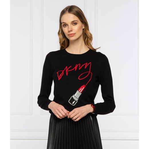 Czarny sweter damski DKNY z okrągłym dekoltem 