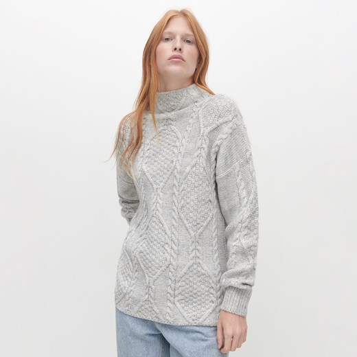 Reserved - Sweter z ozdobnym splotem - Jasny szary Reserved M promocyjna cena Reserved