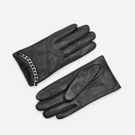 Reserved - Skórzane rękawiczki z ozdobnym łańcuszkiem - Czarny Reserved S okazyjna cena Reserved