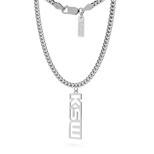 Srebrny naszyjnik z pionową zawieszką, logo KSW, pancerka, srebro 925 : Długość (cm) - 60, Kolor pokrycia srebra - Platyną Giorre GIORRE