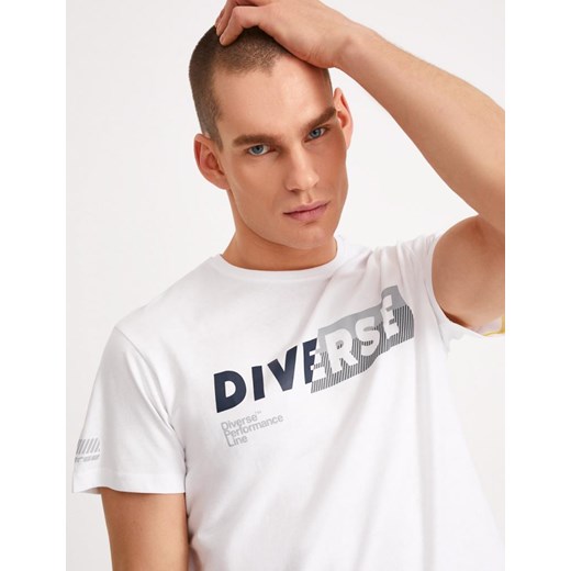 Biały t-shirt męski Diverse z krótkimi rękawami 