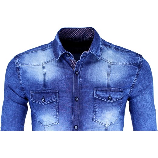 Niebieska Koszula Jeansowa SLIM 4XL promocyjna cena www.megakoszule.pl