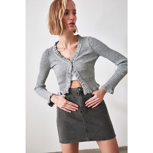 Trendyol Grey Ruffle Knitwear Cardigan Trendyol S Factcool