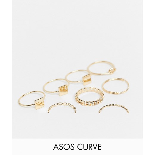 ASOS DESIGN Curve – Komplet 7 pierścionków w kolorze złota, mieszane wzory-Złoty M / L Asos Poland