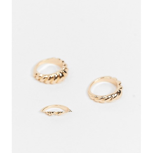 ASOS DESIGN – Komplet 3 grubych pierścionków w kolorze złota-Złoty S / M Asos Poland