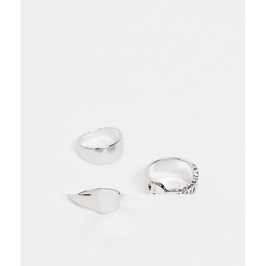 ASOS DESIGN – Zestaw 3 pierścionków w srebrnym kolorze z napisem Dreamer i w kształcie sygnetu M / L Asos Poland