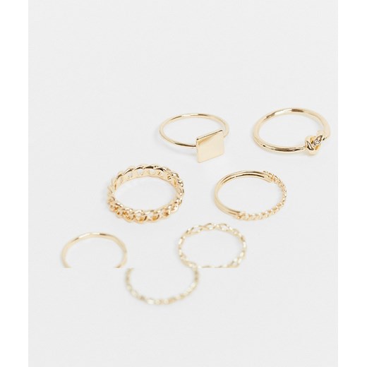ASOS DESIGN – Zestaw 7 różnych modeli pierścionków w kolorze złota-Złoty M / L Asos Poland