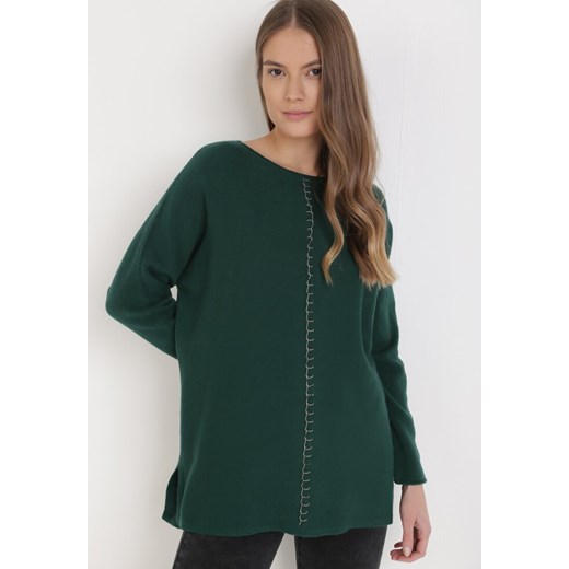 Sweter damski Born2be zielony z okrągłym dekoltem 