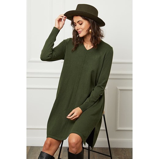 Joséfine sukienka zielona luźna mini z długim rękawem casualowa 