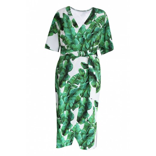Biała sukienka w liście - venezia green 1 (42/44) Sklep XL-ka