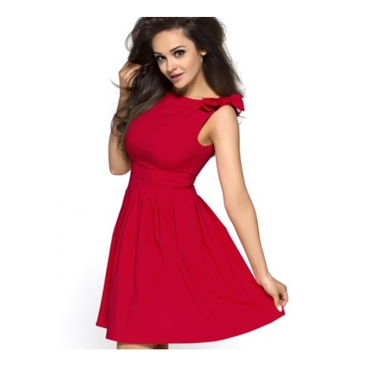 Letnia czerwona sukienka z kokardami KM112-2 na wesele kartes-moda czerwony elastan