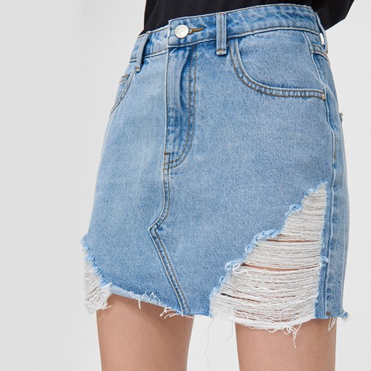 Cropp - Jeansowa spódnica mini - Niebieski Cropp XL okazja Cropp