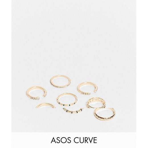 ASOS DESIGN Curve – Zestaw 8 pierścionków w złotym odcieniu z różnymi wzorami S / M Asos Poland