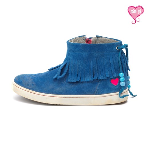 Mim-Pi - zamszowe buty niebieskie groshki niebieski Botki