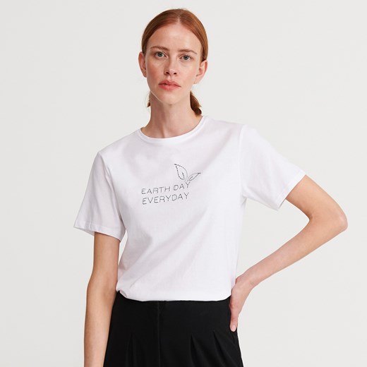Reserved - T-shirt z napisem - Biały Reserved XL Reserved promocja