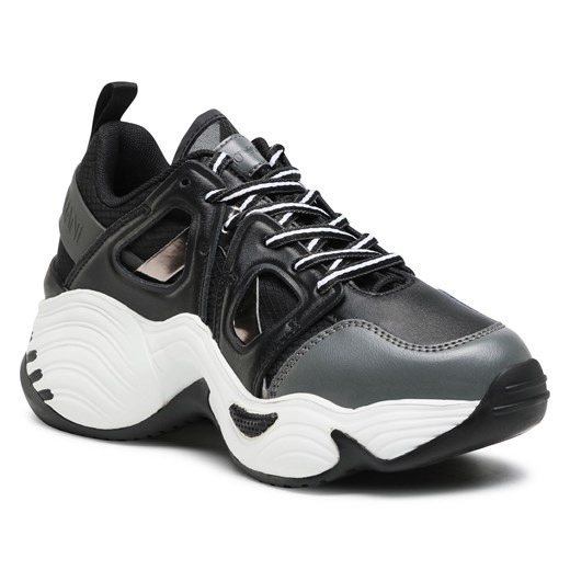 Buty sportowe damskie czarne Emporio Armani sneakersy na platformie sznurowane 